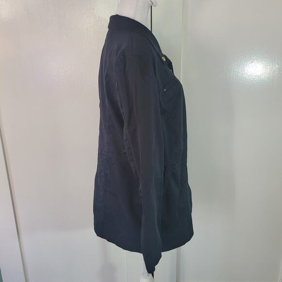 Chico's Size 2 US 12/14 Luxe Twill Utility Jacket Black Gold Minimalist Casual - Picture 3 of 9